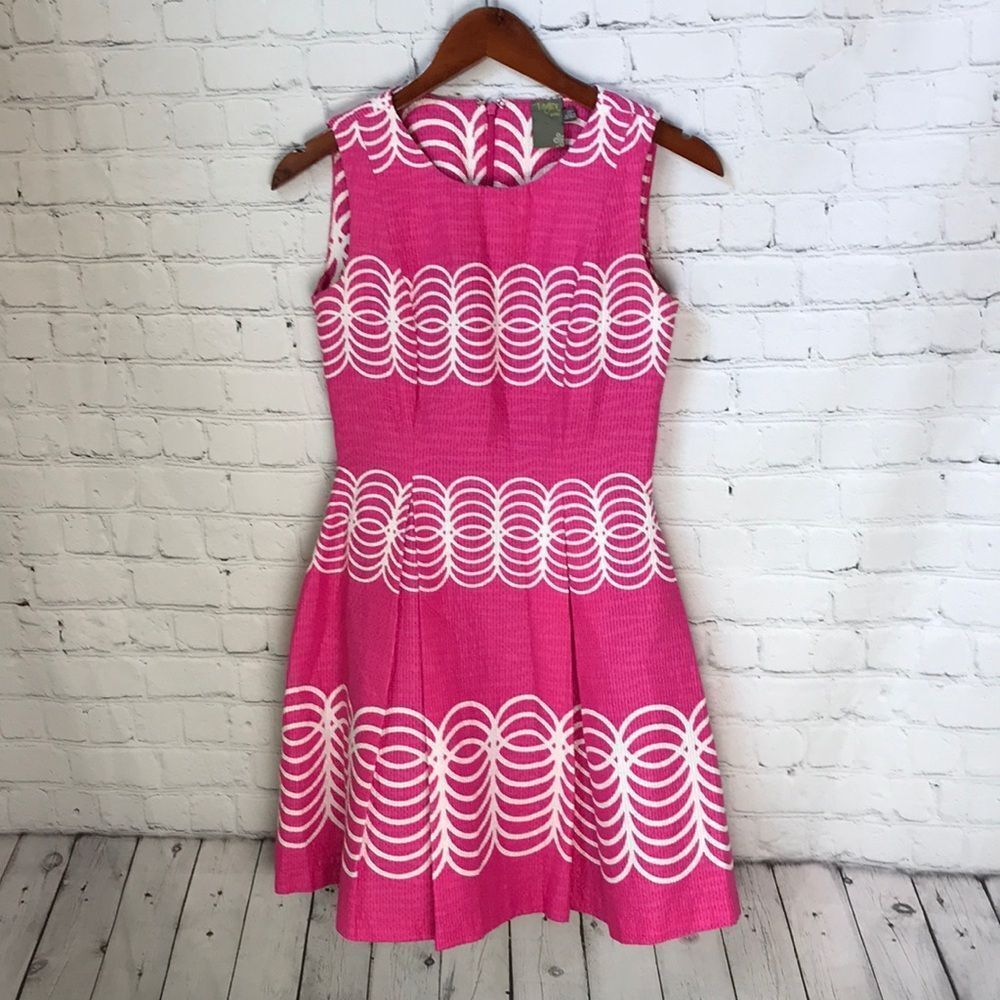 Taylor Pink and White Sleeveless Fit-and-Flare Dress